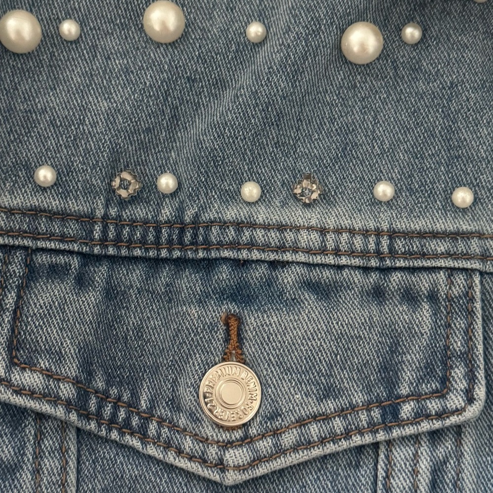Forever 21 Blue Jean Jacket with Pearl Embellishments - Picture 4 of 6